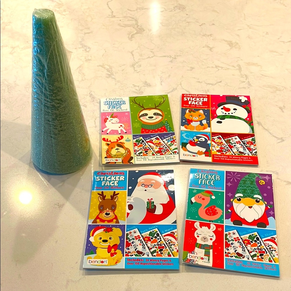 Christmas Sticker Books (4) & Foam Cone